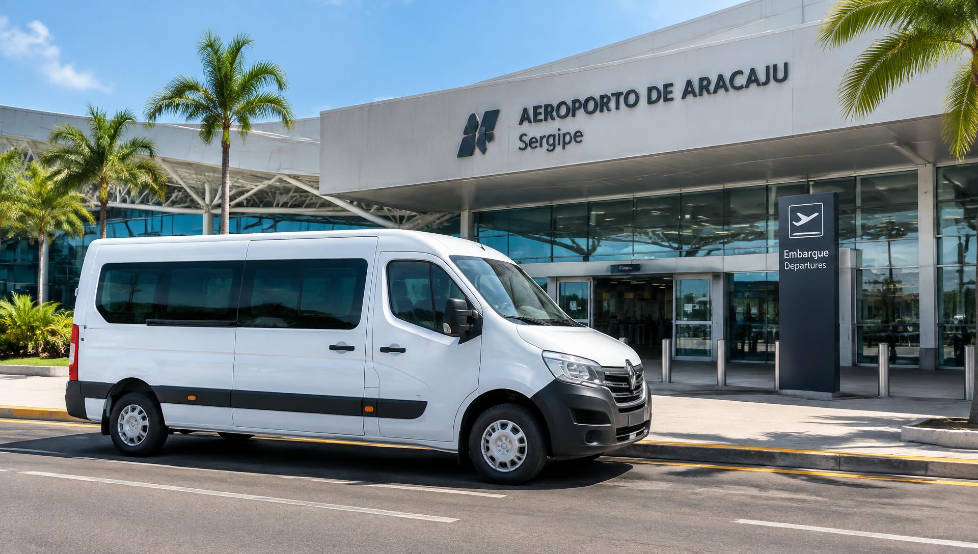 Van de transfer em frente ao Aeroporto de Aracaju para receptivo da Lucivaldo Turismo